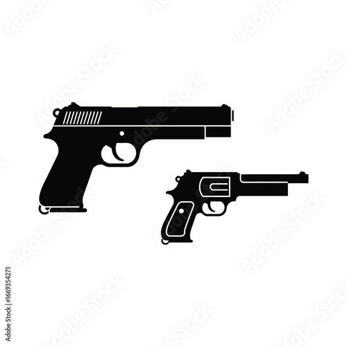 Silhouette of Two Pistols