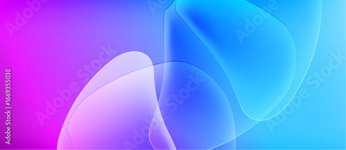 Abstract gradients blend purple, blue hues. Soft shapes overlap creating fluid visual experience. Modern design, vibrant colors.