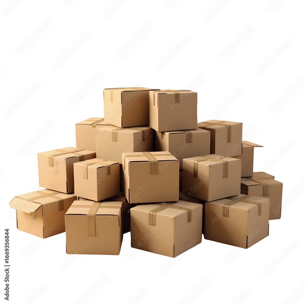Fototapeta premium Stack of cardboard boxes for shipping and storage ready for delivery transparent background
