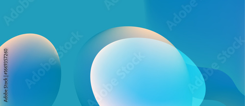 Abstract background features overlapping spheres. Soft blue hues blend with peach tones creating calming visual effect. Minimalist design.