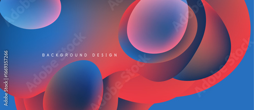 Abstract fluid shapes overlap, creating vibrant blue, red gradients. Modern design element for backgrounds, presentations. Smooth transitions visible.