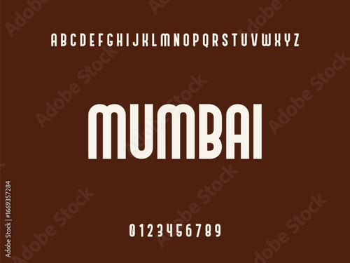 Mumbai City Name White Typography Text with Alphabet and Numbers on Dark Brown Background