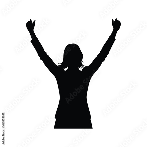 Silhouette of a happy business woman celebrating a victory with raised hands, A successful businesswoman raising hands silhouette vector illustration