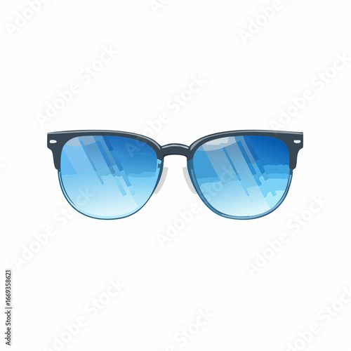 Stylish browline sunglasses with a dark frame and cool blue reflective gradient lenses, isolated on a white background.