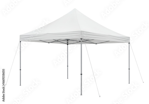 Fotografie Isolated White Pop-Up Canopy Tent with Stake Ropes, Portable Gazebo for Outdoor