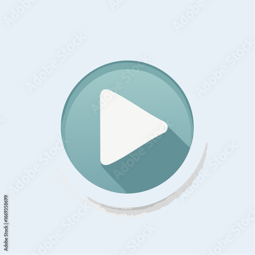 A clean, modern, flat design play button icon with a subtle shadow effect.