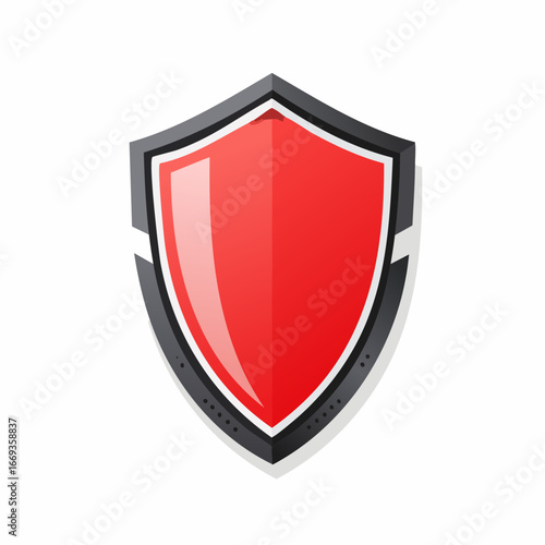 A stylized red shield with a black and white border, symbolizing protection and security.