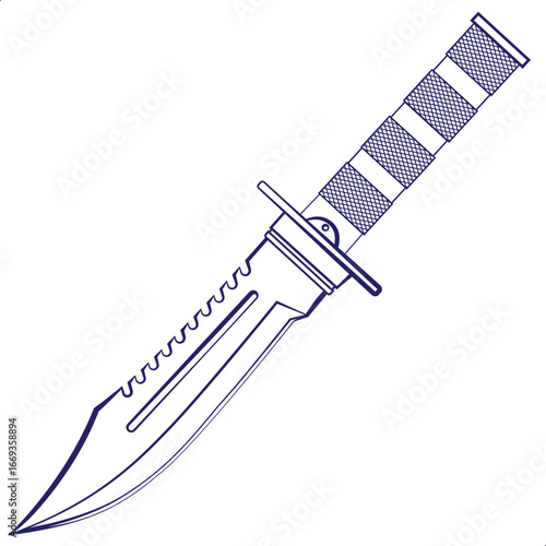Vintage Military Knife Vector – Combat Blade Silhouette, Hand-Drawn Weapon Art for Digital and Print Use