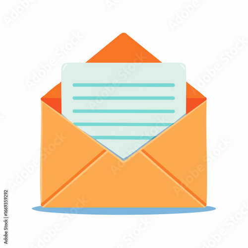 Illustration of an open orange envelope with a letter inside, representing mail and communication.