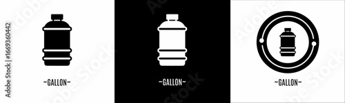 Gallon logo set. Collection of black and white logos. Stock vector.