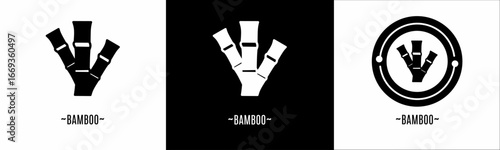 Bamboo logo set. Collection of black and white logos. Stock vector.
