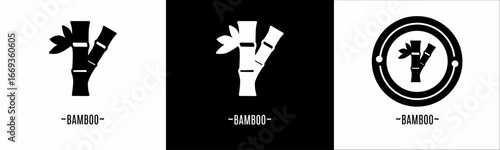Bamboo logo set. Collection of black and white logos. Stock vector.