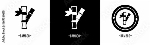 Bamboo logo set. Collection of black and white logos. Stock vector.