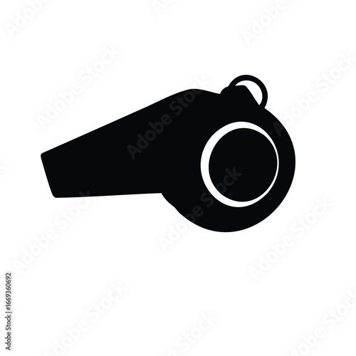 A Simple Black and White Illustration of a Referee or Coach Whistle, football whistle illustration silhouette