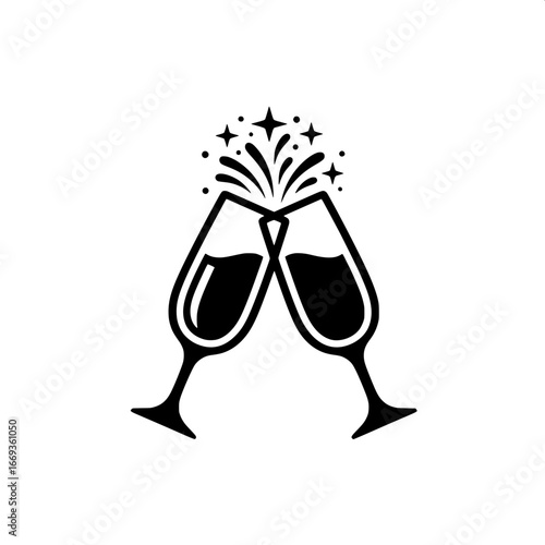 Elegant vector illustration of two champagne flutes clinking with festive sparkles, a joyous toast representing celebration and success for special occasions