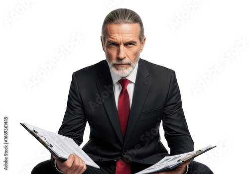 Wallpaper Mural Serious mature businessman in suit reviewing documents, reports and statistics isolated on transparent background Torontodigital.ca
