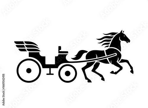 Silhouette of a horse-drawn carriage, perfect for vintage or historical themes and concepts