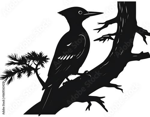 Silhouette of a woodpecker on a tree branch (1)