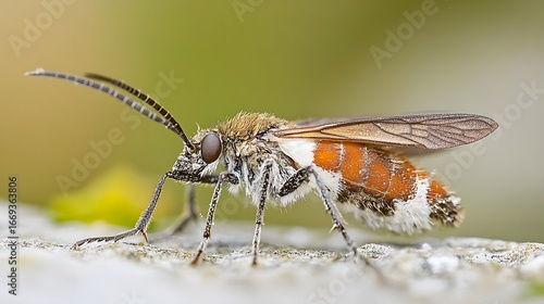 Closeup of a Tiny Orange and White Insect on a Rock