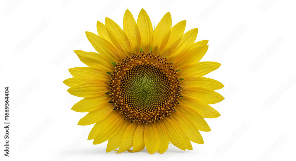 Obraz premium Single sunflower facing forward on white background