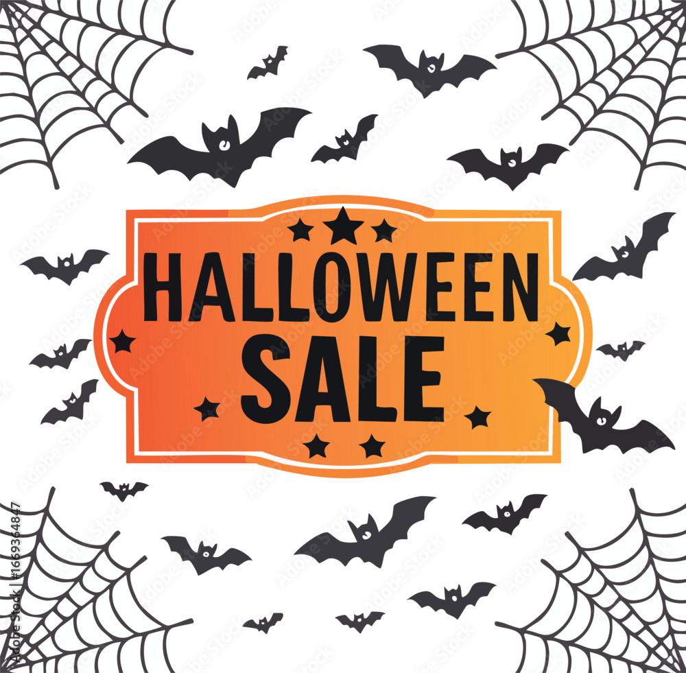 Obraz premium Halloween sale banner with cobwebs and bats