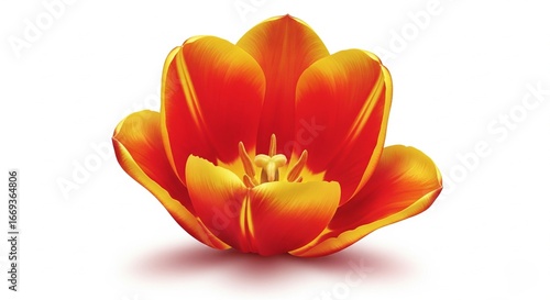 Vibrant tulip in full bloom on white background