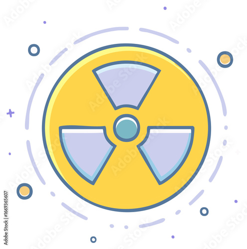 Stylized radioactive warning symbol in flat design depicting nuclear energy and environmental hazard
