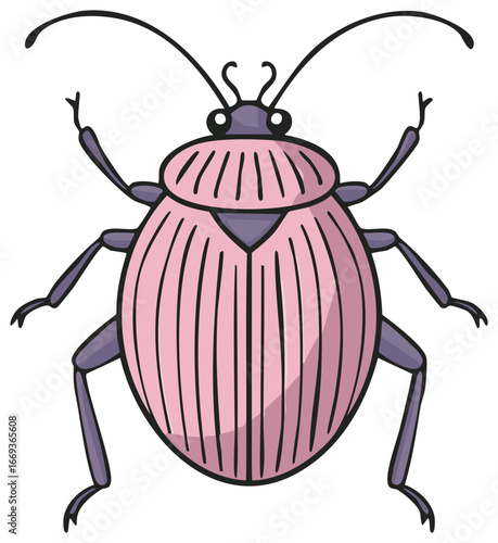 Whimsical Pink and Purple Beetle with Long Antennae Illustration