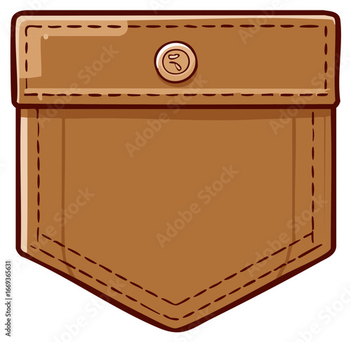 Stylized Brown Patch Pocket with Top Flap and Button Detail Cartoon Style