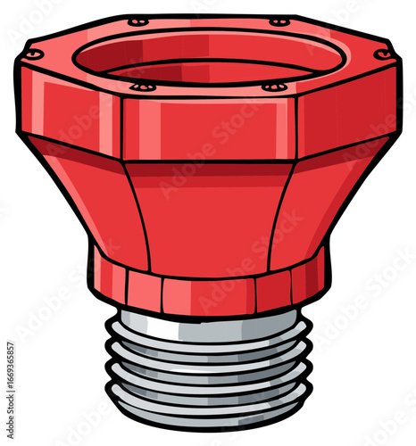 Red mechanical plumbing fitting illustration, threaded connection cartoon design