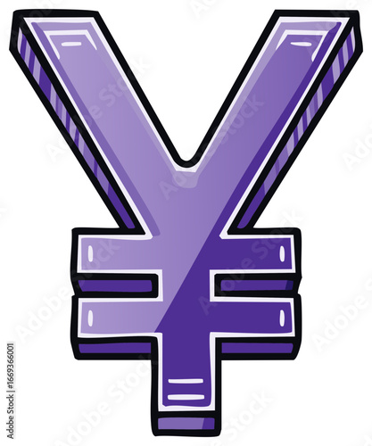 Stylized Japanese Yen Symbol in Purple with 3D Effect and Outline
