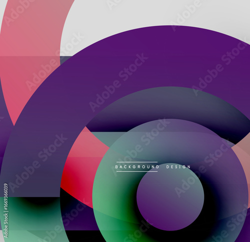 Abstract colorful shapes overlap creating dynamic visual effect. Gradient hues blend smoothly, offering modern aesthetic.