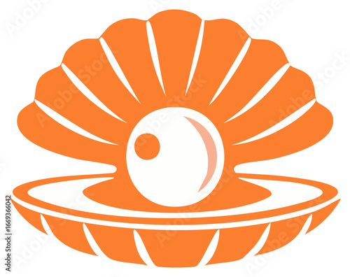 Oyster Shell with Pearl Treasure Marine Luxury Minimalist Illustration Vector Seashell Orange Symbol Decorative