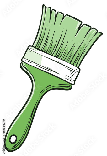 Simple green paint brush with a clean design and thick bristles