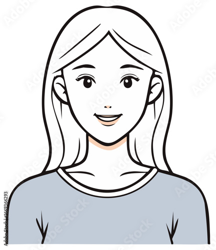 Smiling woman with flowing hair in a minimalist illustration portrait