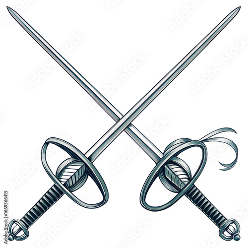 Elegant crossed rapiers evoke duels, adventure, and historical fencing, perfect for logos, gaming, and creative warrior concepts