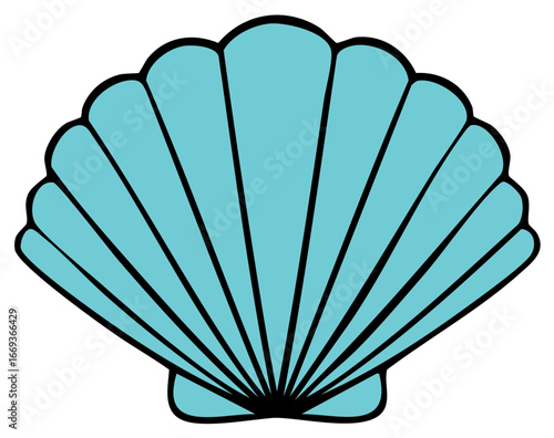 Elegant Blue Seashell Illustration with Black Outlines for Summer Vibes and Nautical Themes