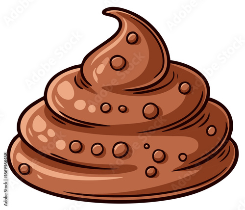 Cartoon illustration of a brown, swirled pile of feces with round markings