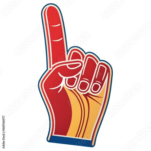 Bold foam hand with raised index finger symbolizing victory, sports enthusiasm, spirited support, and spirited team pride and fan spirit