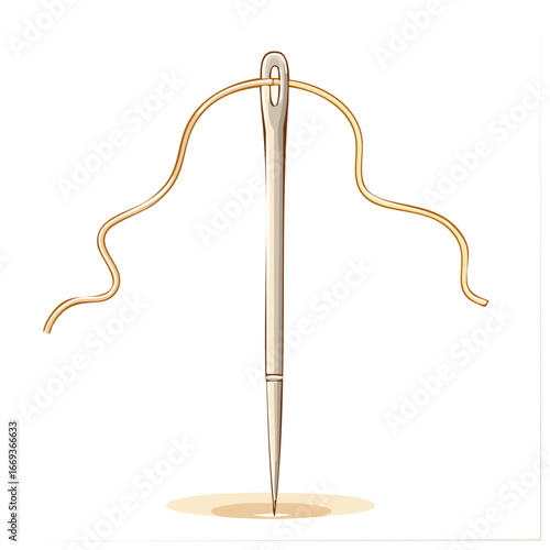 Needle Threaded with Golden Thread Illustration for Tailoring and Sewing projects, embroidery and needlework concept