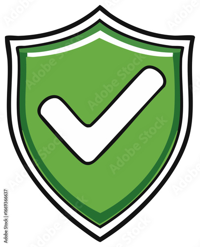 Stylized Green Shield with White Check Mark Indicates Security and Approval Symbol
