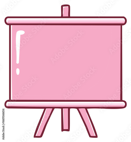 Pink blank presentation screen on a stand, ready for content display in a simple cartoon style.