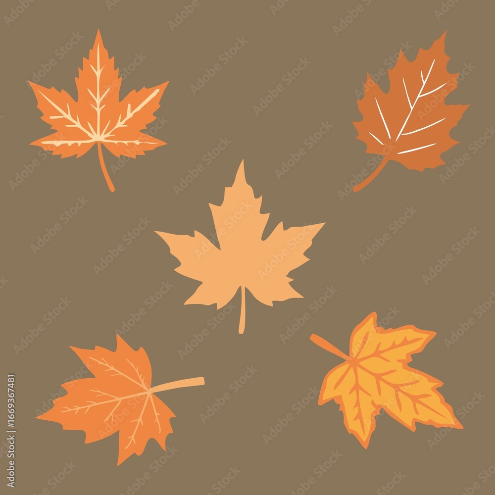 Fototapeta premium Autumn Leaves Collection Flat Line Art Style