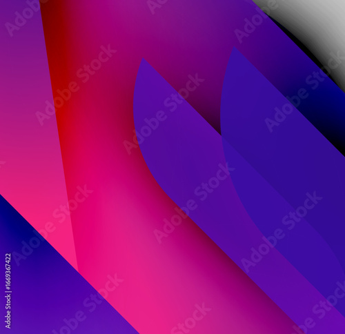 Abstract gradients, vibrant colors blend. Diagonal shapes create dynamic composition, smooth transitions dominate visual space.