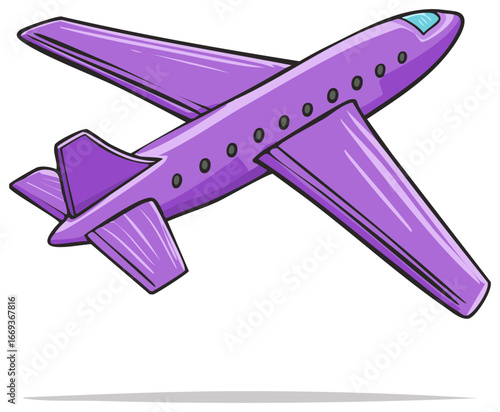 Purple cartoon airplane illustration isolated graphic