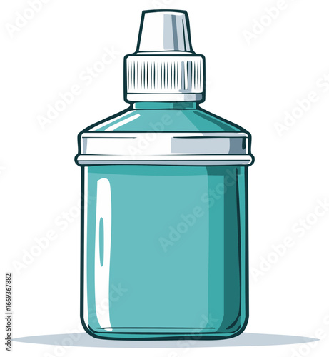 Cartoon style cyan medicine bottle with white cap for eye drop liquid product package design