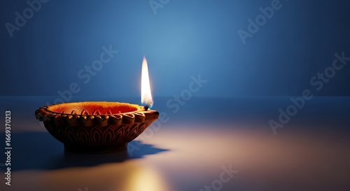 Wallpaper Mural Lit Diya Lamp with Flame, Diwali Festival Celebration. Torontodigital.ca