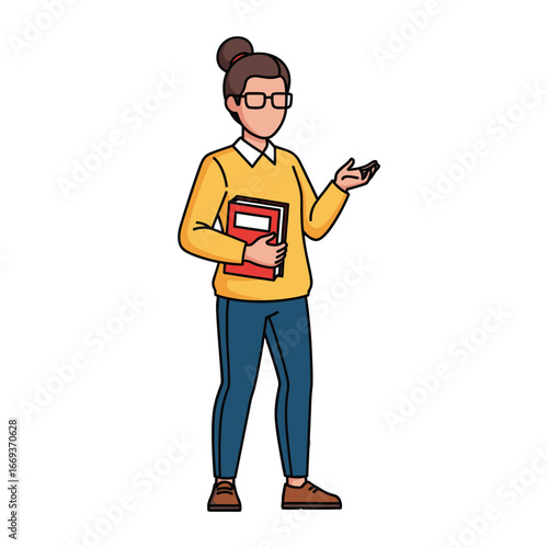 Cartoon Female Teacher Holding a Red Book