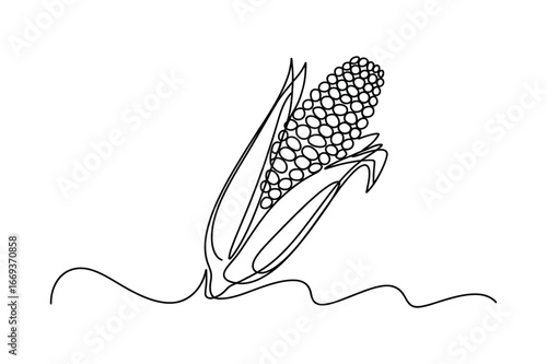 Continuous Line Drawing of a Corn Cob | Vector Art for Food and Agriculture.