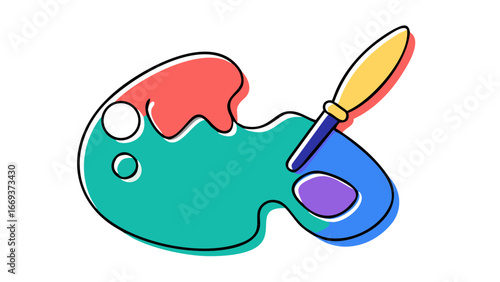 A vibrant and stylized illustration of an artist s paint palette with a brush featuring bold colors and a modern graphic design aesthetic against a black background